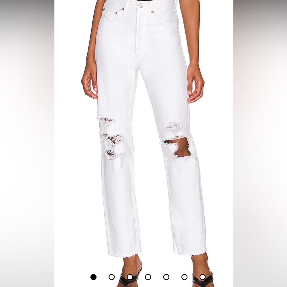 AGOLDE White Distressed High-Rise Straight-Leg Jeans
